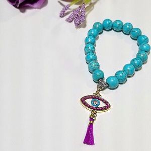 Turquoise bracelet w Purple Evil Eye Closet - Cowgirl Chic